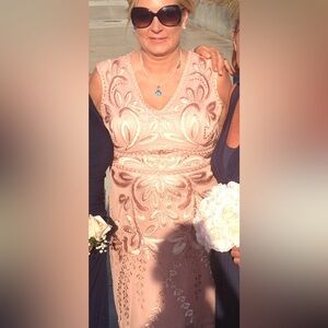 Sue Wong Blush Floral Embroidered Dress